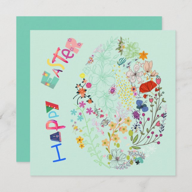 Vackert färgkort för Blommigt av ägg Påsk (Fram/baksida)