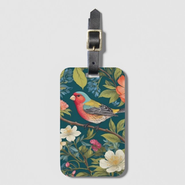 Vackert färglöst Finch Bird Botanical Bagagebricka (Framsida vertikal)