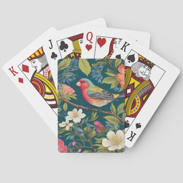 Vackert färglöst Finch Bird Botanical Casinokort (Baksidan)