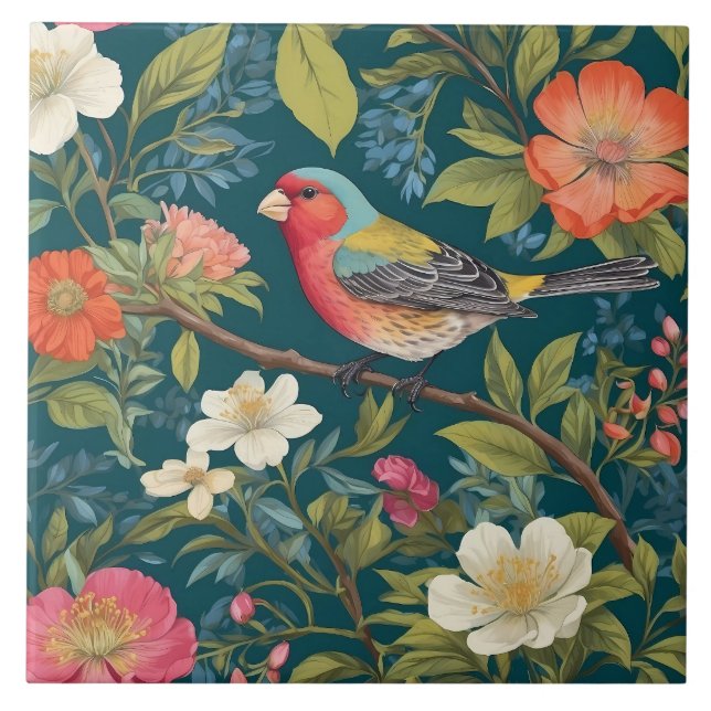 Vackert färglöst Finch Bird Botanical Kakelplatta (Framsidan)