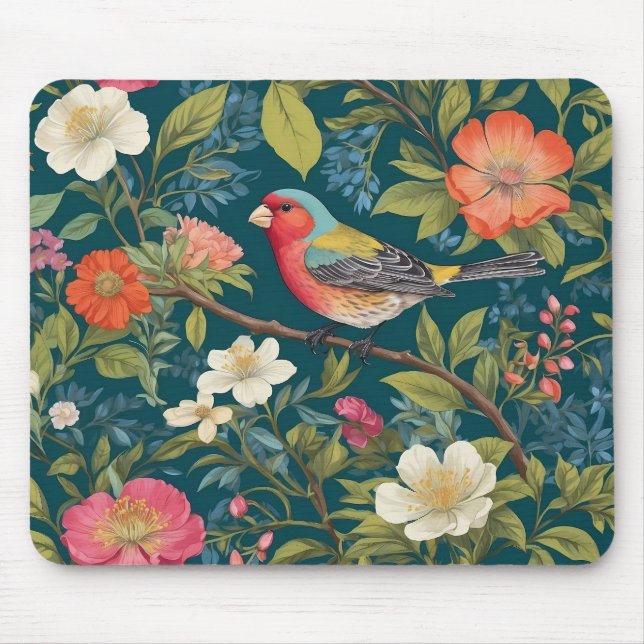 Vackert färglöst Finch Bird Botanical Musmatta (Framsidan)