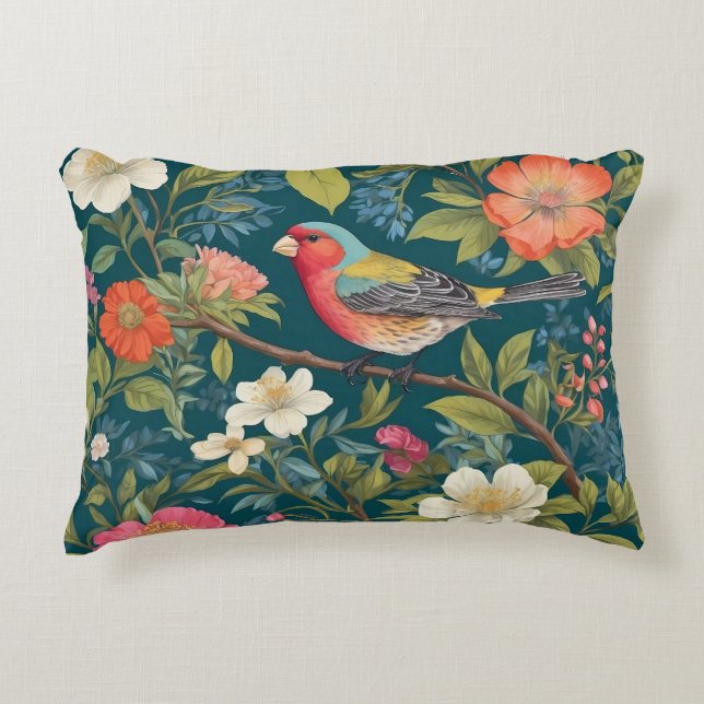 Vackert färglöst Finch Bird Botanical Prydnadskudde (Framsidan)