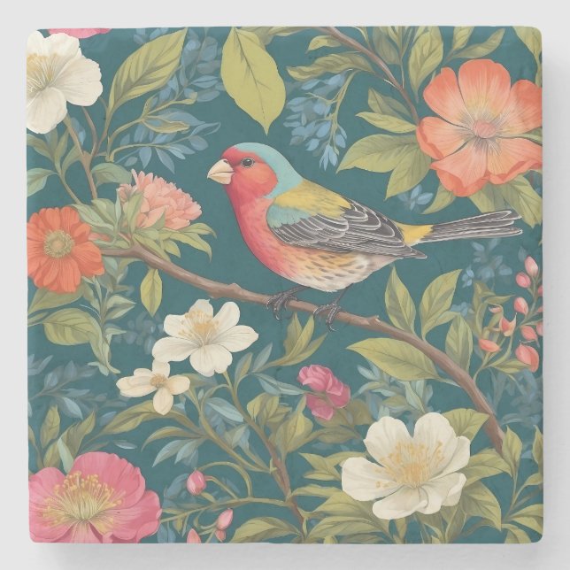 Vackert färglöst Finch Bird Botanical Stenunderlägg (Framsidan)