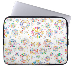Vackert Färgrika Blommor Cirklar Mönster på Vitt Laptop Fodral