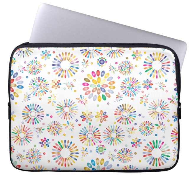Vackert Färgrika Blommor Cirklar Mönster på Vitt Laptop Fodral (Framsidan)