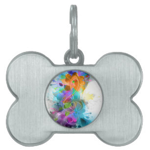 Vackert färgstarkt Watercolor Splatter Music-medde Namnbricka Husdjur