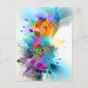 Vackert färgstarkt Watercolor Splatter Music-medde Vykort
