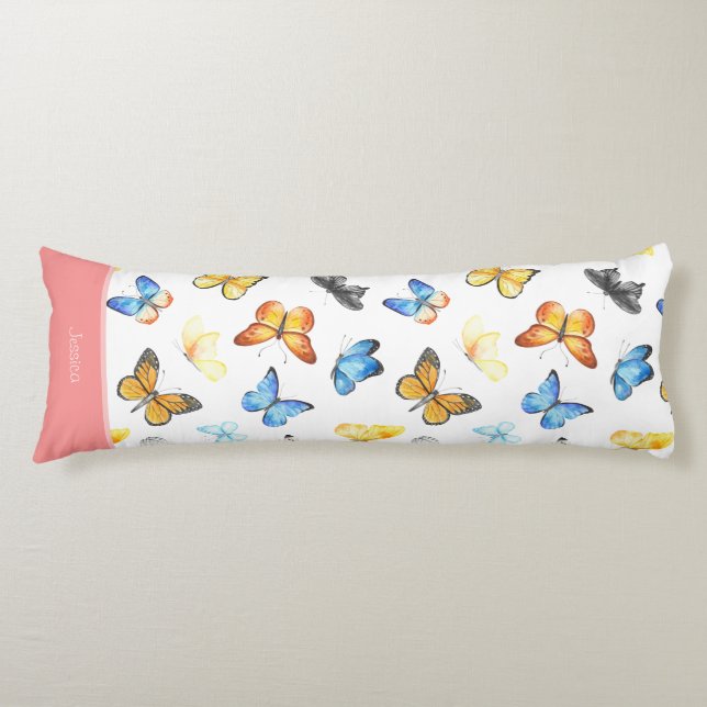 Vackert fjäril Mönster med Namn Rosa bomull Kroppskudde (Framsidan)