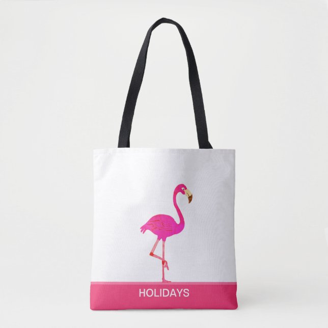 Vackert Flamingo på Rosa och vit Tygkasse (Framsida)