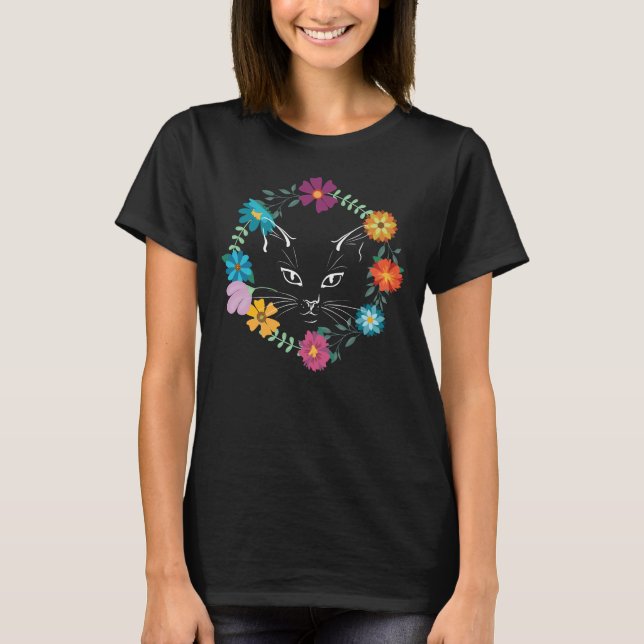 Vackert Flower Cat T Shirt (Framsida)