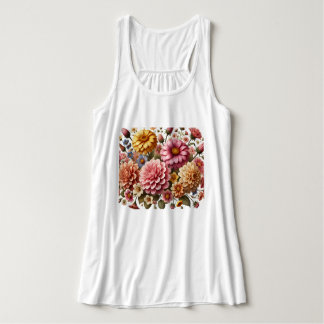 Vackert Flower Design T-Shirt Linne Med Racerback