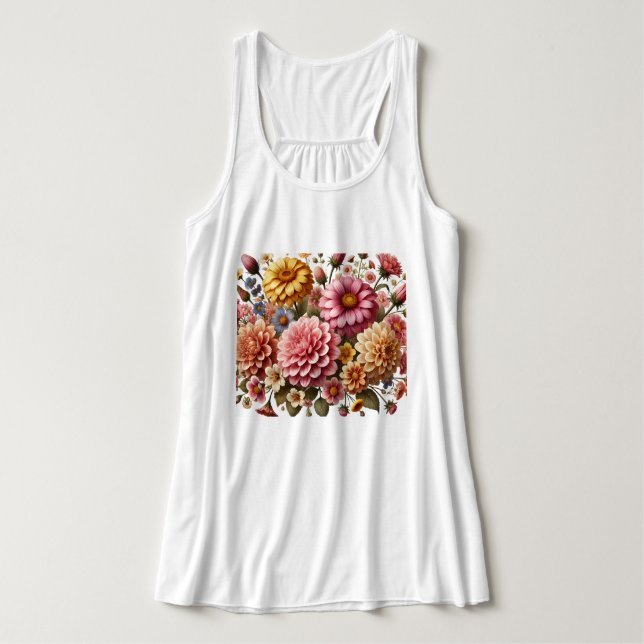 Vackert Flower Design T-Shirt Linne Med Racerback (Design framsida)