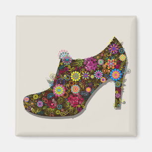 Vackert Flower och Bird Shoe Retro Magnet