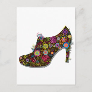 Vackert Flower och Bird Shoe Retro Vykort