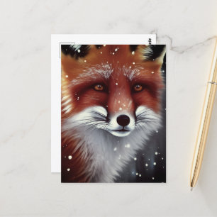 Vackert fluffy Red Fox i Snö jul Vykort