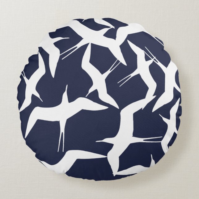 Vackert Flygande Fåglar Mönster Produkt Rund Kudde (Framsidan)