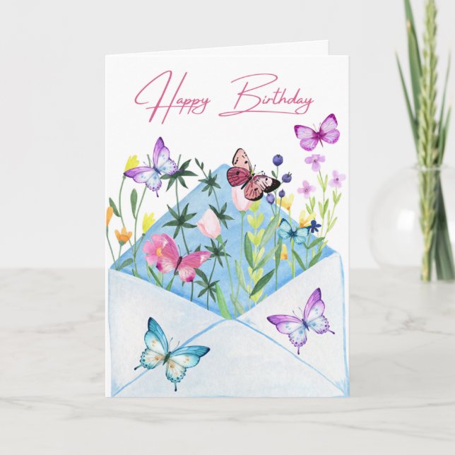 Vackert födelsedagskort med blommor och fjäskar kort (Framsida)