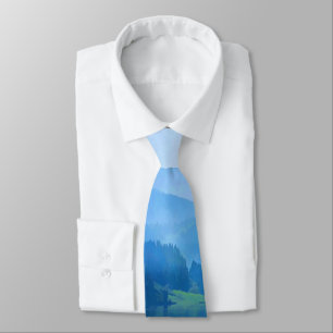 Vackert Fog Mountain Sjö Scenia Blue Vatten Slips