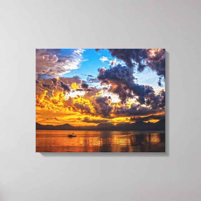 Vackert fotografi Sunset över floden Bank Canvastryck (Framsida)