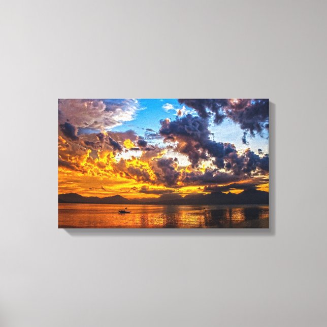 Vackert fotografi Sunset över floden Bank Canvastryck (Framsida)