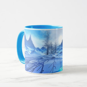 Vackert Frosty Blue Winter Snö Scene Coffee Mugg