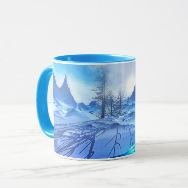 Vackert Frosty Blue Winter Snö Scene Coffee Mugg (Framsida vänster)
