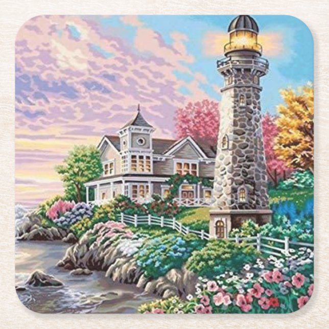 Vackert fyr Cottage Underlägg Papper Kvadrat (Framsidan)