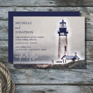 Vackert fyr Nautical Beach Wedding Inbjudningar