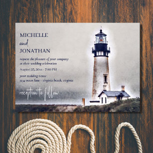 Vackert fyr Nautical Beach Wedding Inbjudningar