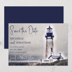 Vackert fyr Nautical Beach Wedding Spara Datumet