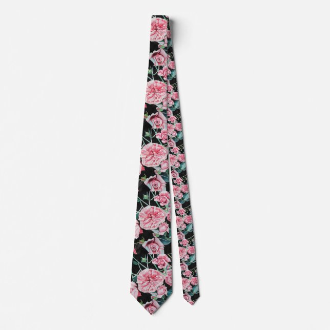 Vackert gamla Rosa och svart Ro Manar Neck Tie Slips (Framsida)