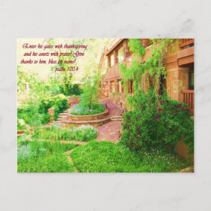 Vackert Garden Courtyard Photo med Bible Verse Vykort
