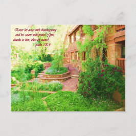 Vackert Garden Courtyard Photo med Bible Verse Vykort