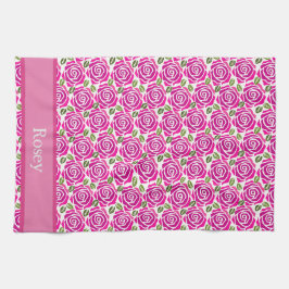 Vackert Girly Shock rosa Mönster Namn Kökshandduk