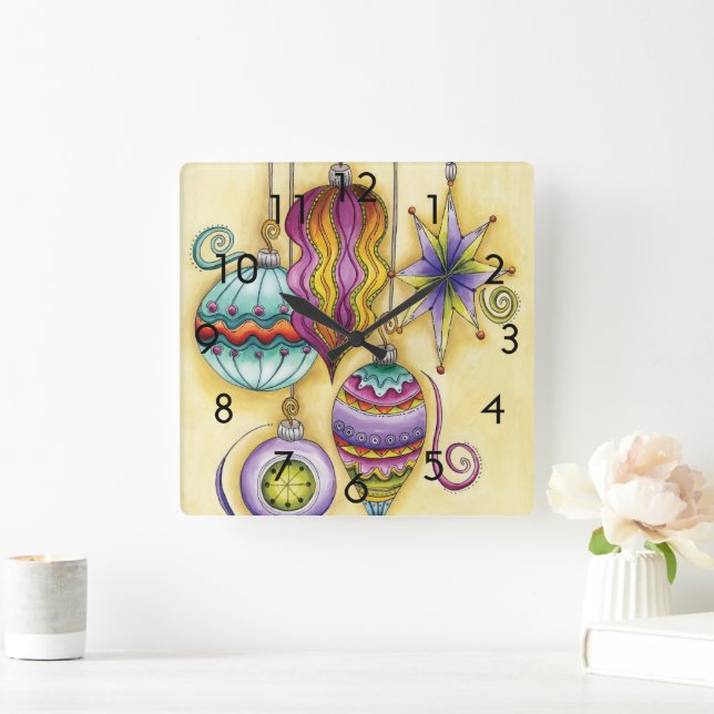 Vackert glas - färgstarka julprydnader fyrkantig klocka (Hem)