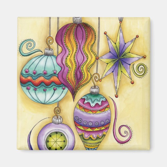 Vackert glas - färgstarka julprydnader magnet (Framsidan)