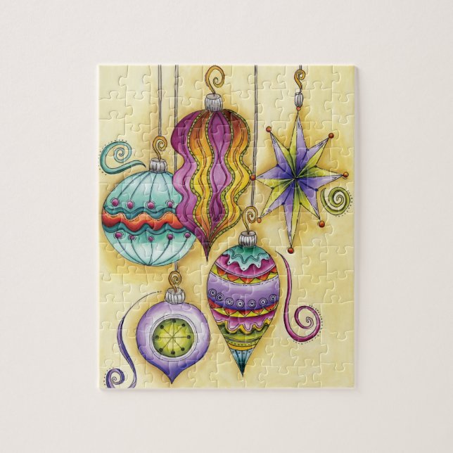 Vackert glas - färgstarka julprydnader pussel (Vertikal)