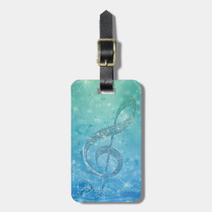 Vackert glitter ger blått treble clef bagagebricka