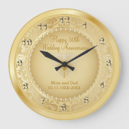 Vackert Golden 50:e Bröllop-årsdagen Stor Klocka