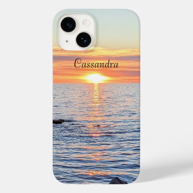 Vackert Golden Sunset över Ocean Custom Name (Baksida)
