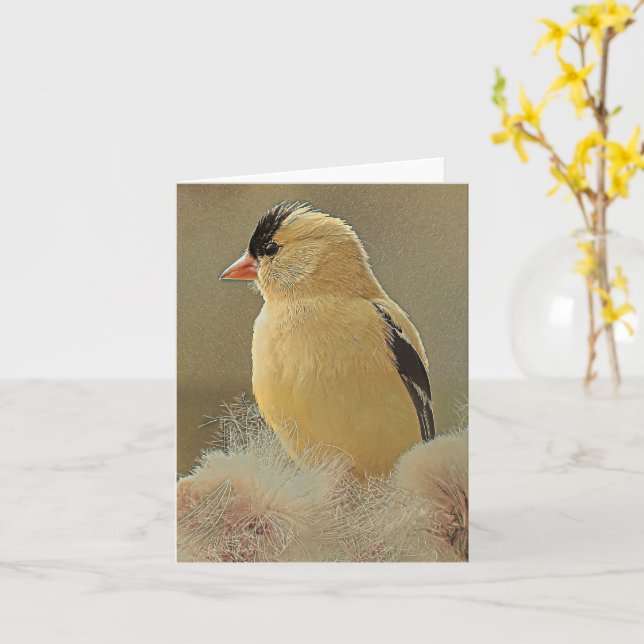 Vackert Goldfinch - Tomt hälsningskort Kort (Gul blomma)