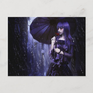 Vackert Goth Girl i Rain-vykort Vykort
