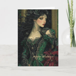 Vackert Gothic Dam i Emerald Grönt Gown Card Kort