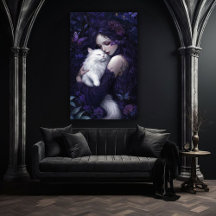 Vackert gotin Woman och hennes vita katt