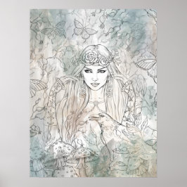 Vackert, gotsk flicka med en korvdragd hand poster