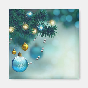 Vackert Gräs Träd med blå jul Boll Magnet