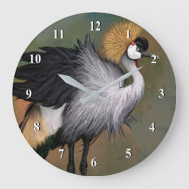 Vackert Grått Crowned Crane - Gängad målning  Stor Klocka