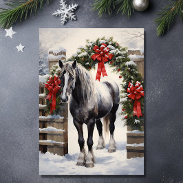 Vackert Grått Horse med Winter Garland jul Helgkort