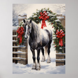 Vackert Grått Horse med Winter Garland jul Poster