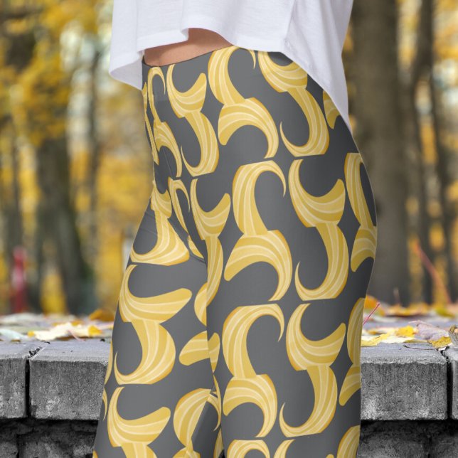 Vackert Grått och Guld Kurvor Mönster Leggings (Golden Curves over Dark Gray Leggings)